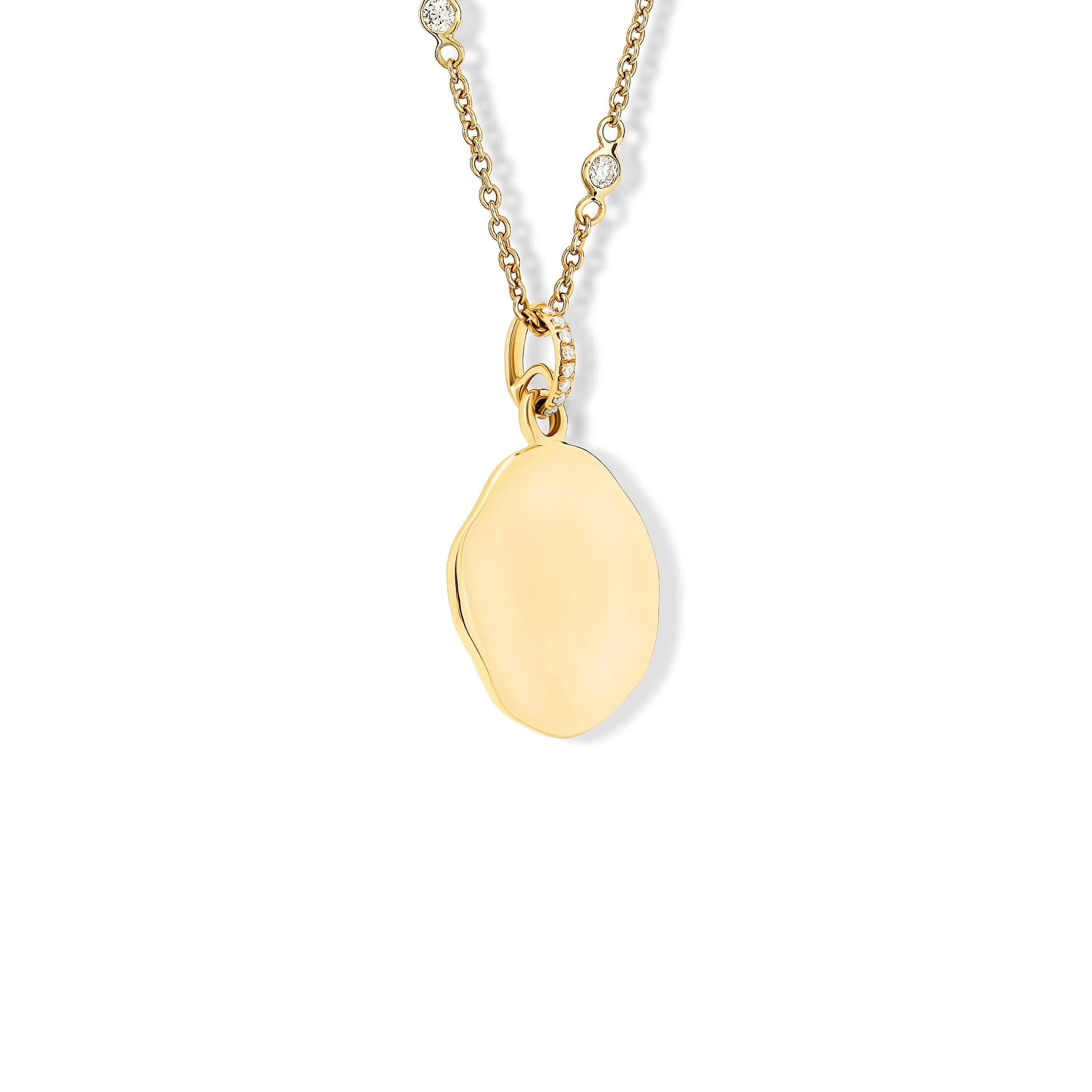 Plain Pebble Quote Pendant Yellow Gold - Diamond Pavé