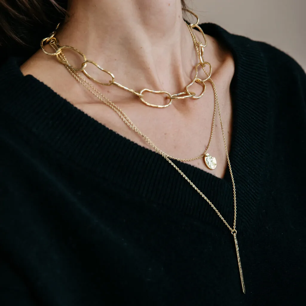 Pool Link Statement Necklace - Brass