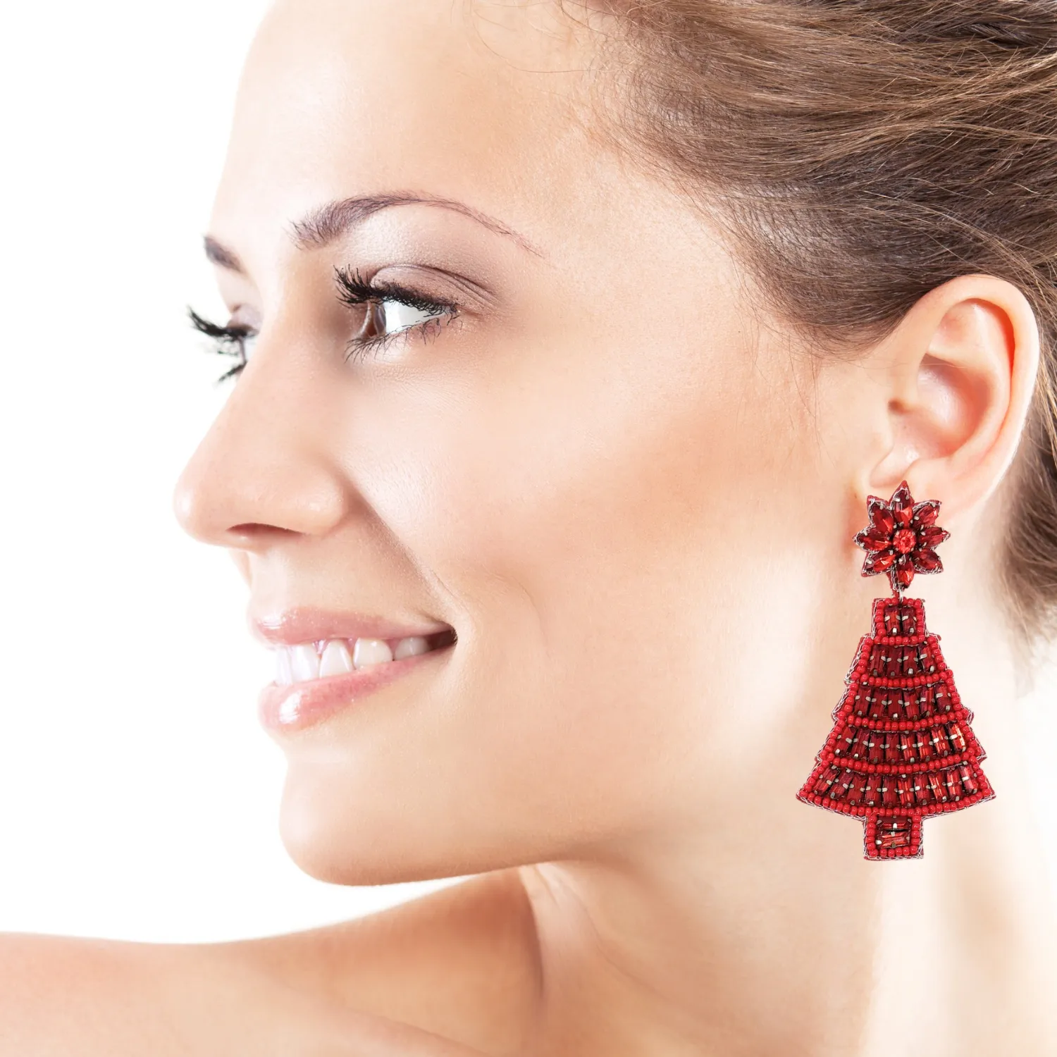 Red Christmas Tree Jeweled Earrings