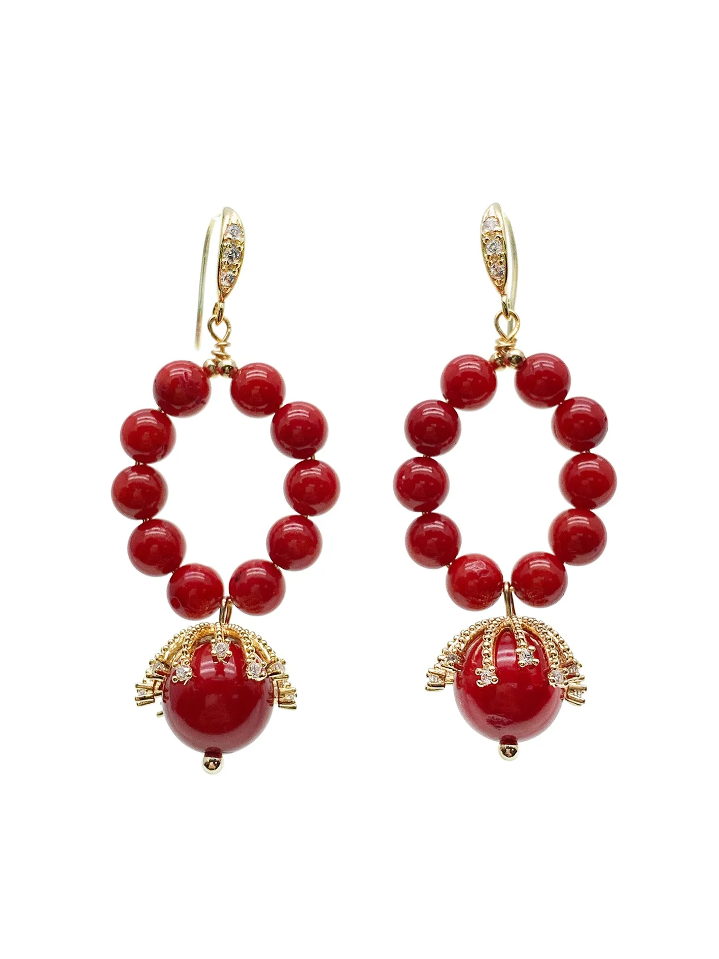 Red Coral Artistic Dangle Earrings HE019