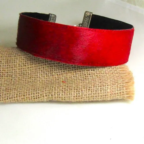 Red Genuine Leather Ribbon Choker Necklace  Extra Wide