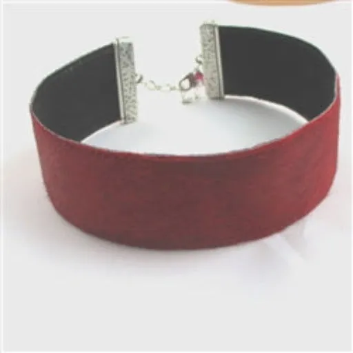 Red Genuine Leather Ribbon Choker Necklace  Extra Wide