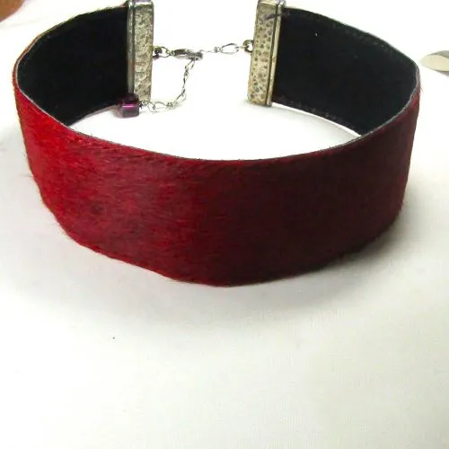 Red Genuine Leather Ribbon Choker Necklace  Extra Wide