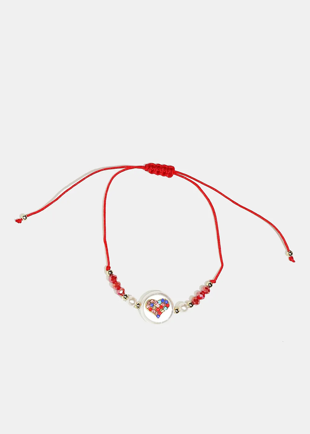 Rhinestone Heart Drawstring Bracelet