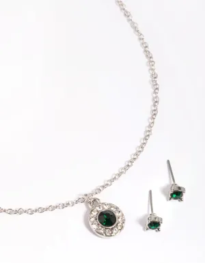 Rhodium Diamante Necklace & Earrings Set