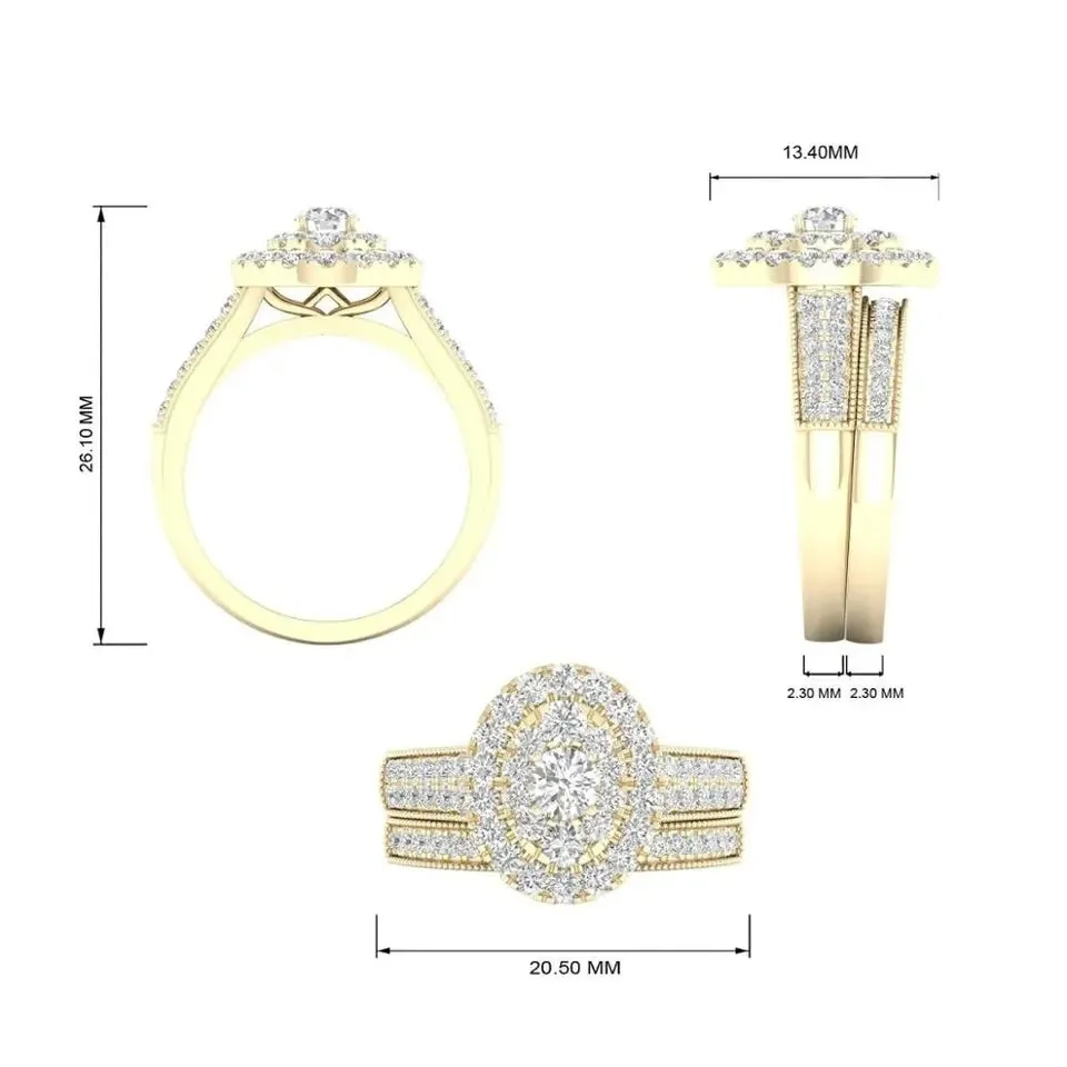 Romantic crystals extra large sized Zircon Ring Set Bridal Engagement rings