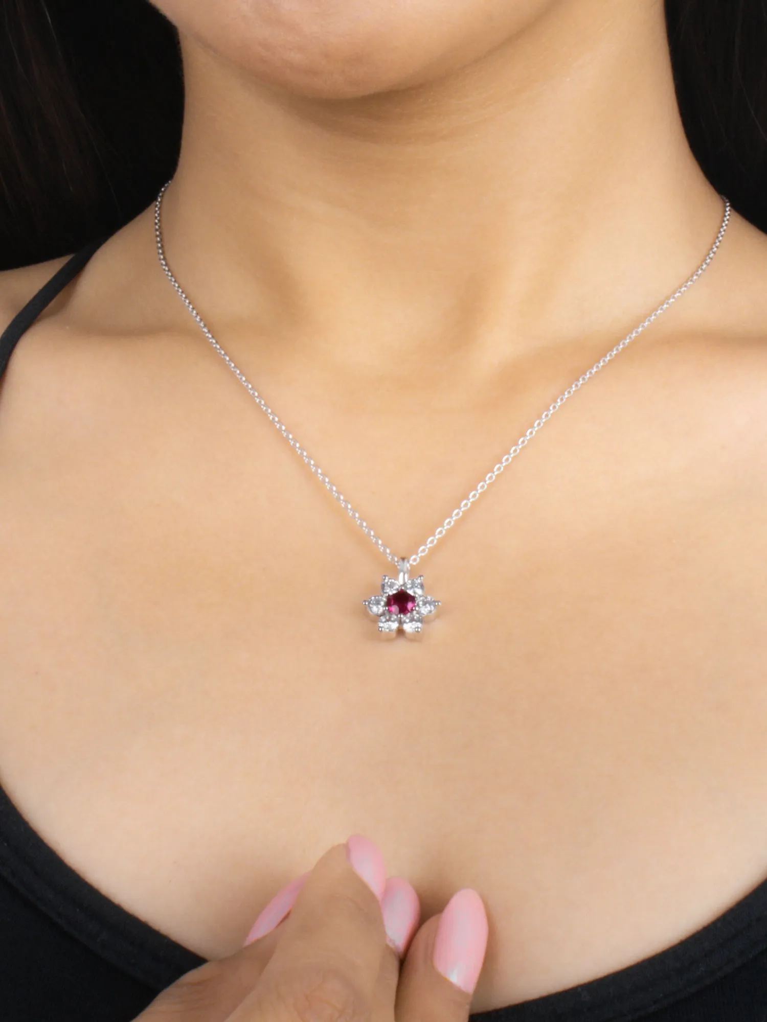 Ruby Star Pendant With Chain In 925 Silver