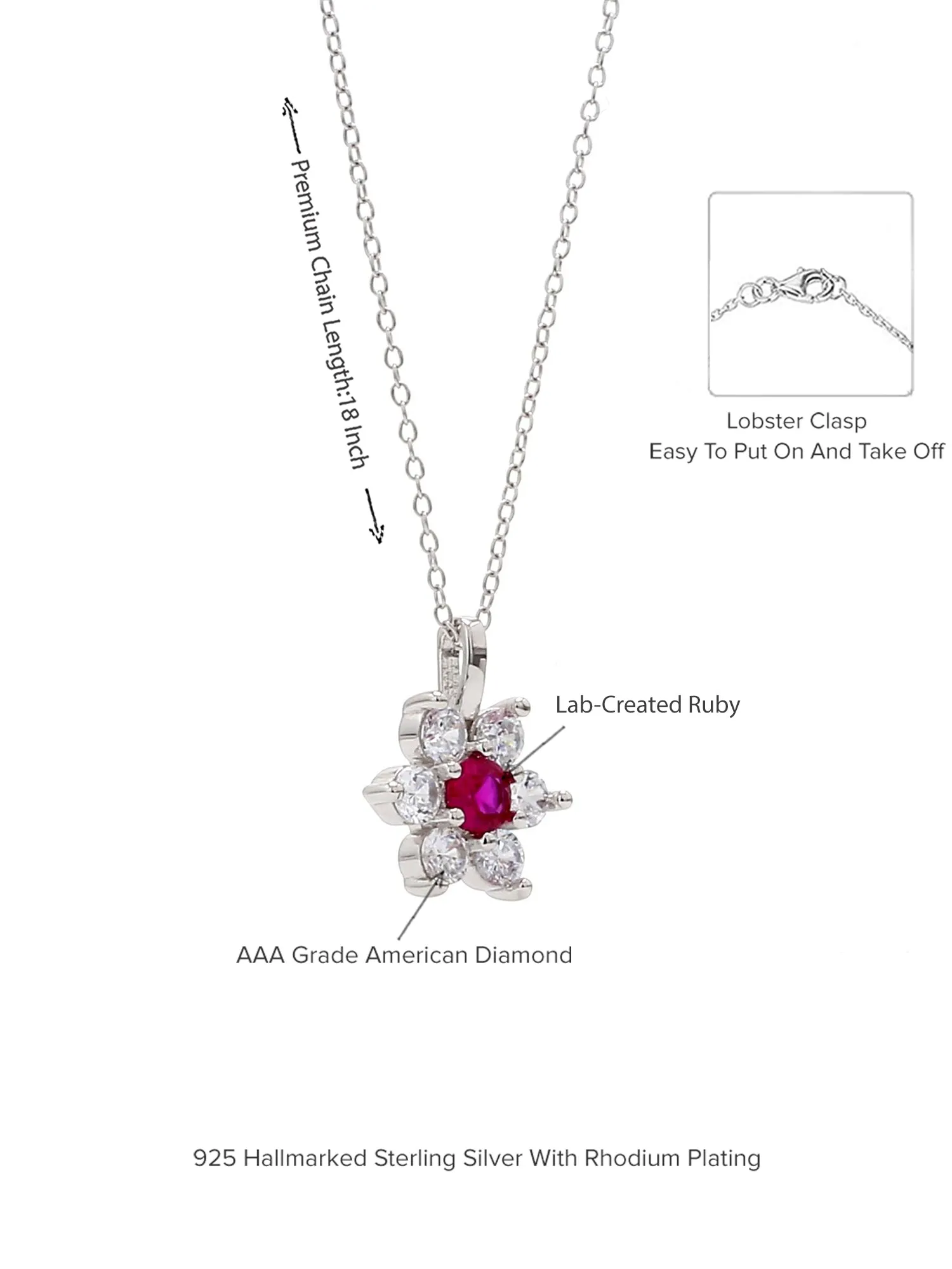 Ruby Star Pendant With Chain In 925 Silver