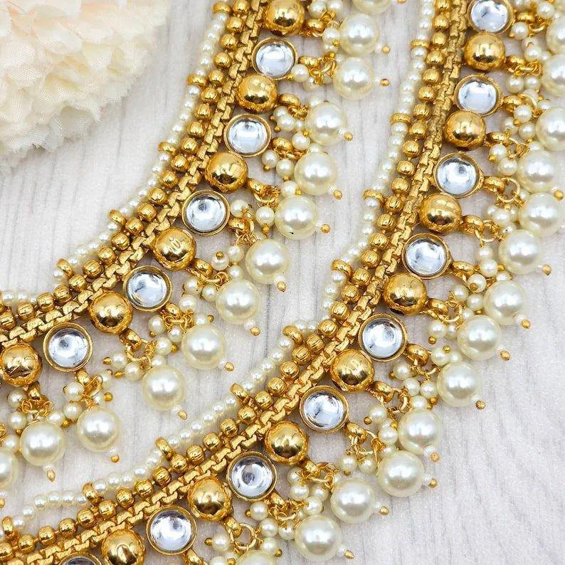 Saba Kundan and Pearls detail Anklets