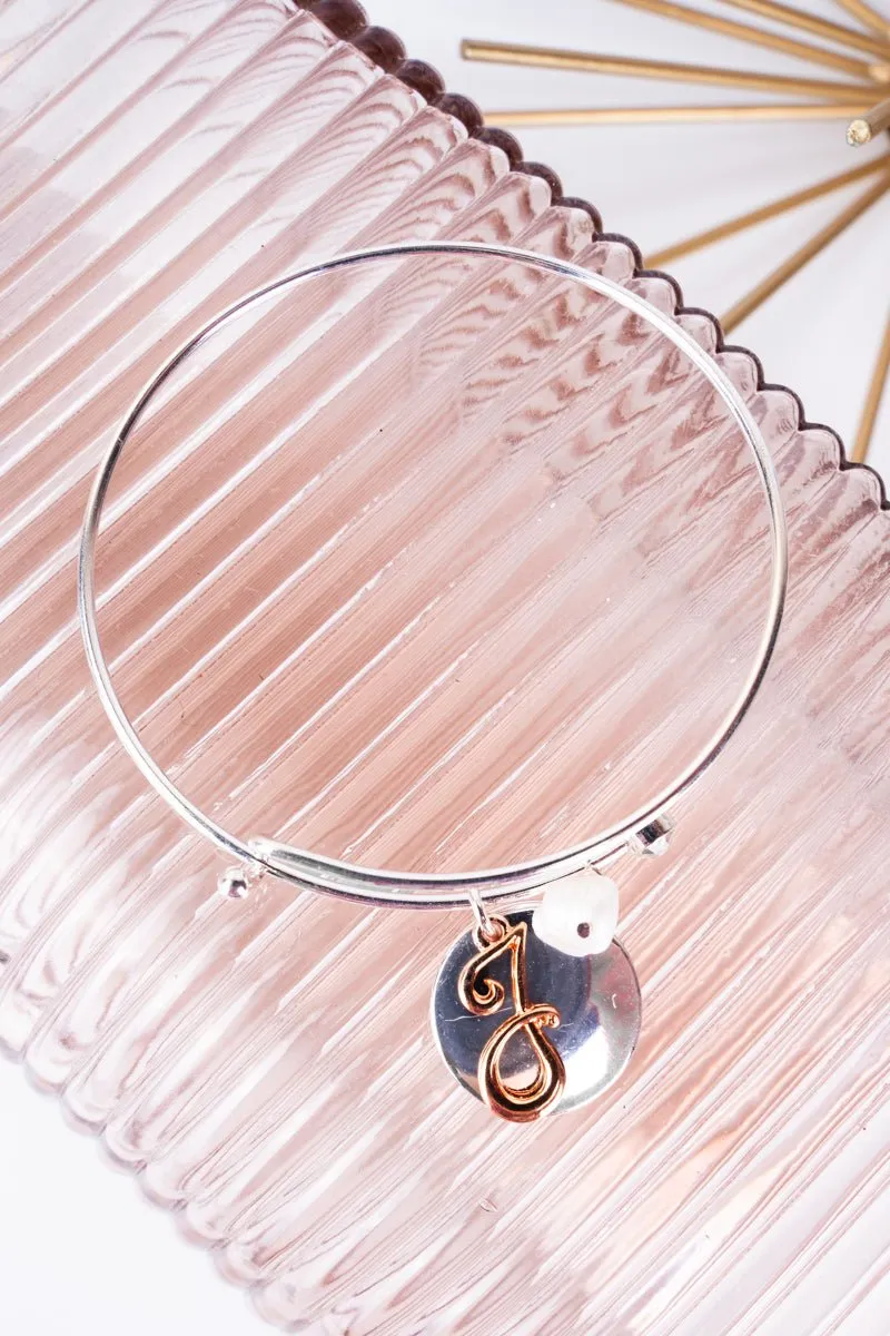 SALE! Silvertone and Rose Goldtone Monogram Initial 'J' Disk Charm Bangle