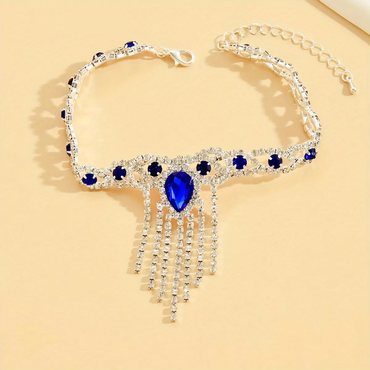 Shiny Rhinestone Tassel Anklet with Claw Chain  Bling Bling