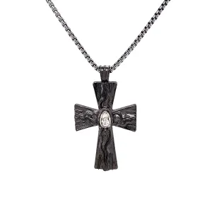 Silver and Black Rhodium Raw Diamond Textured Cross