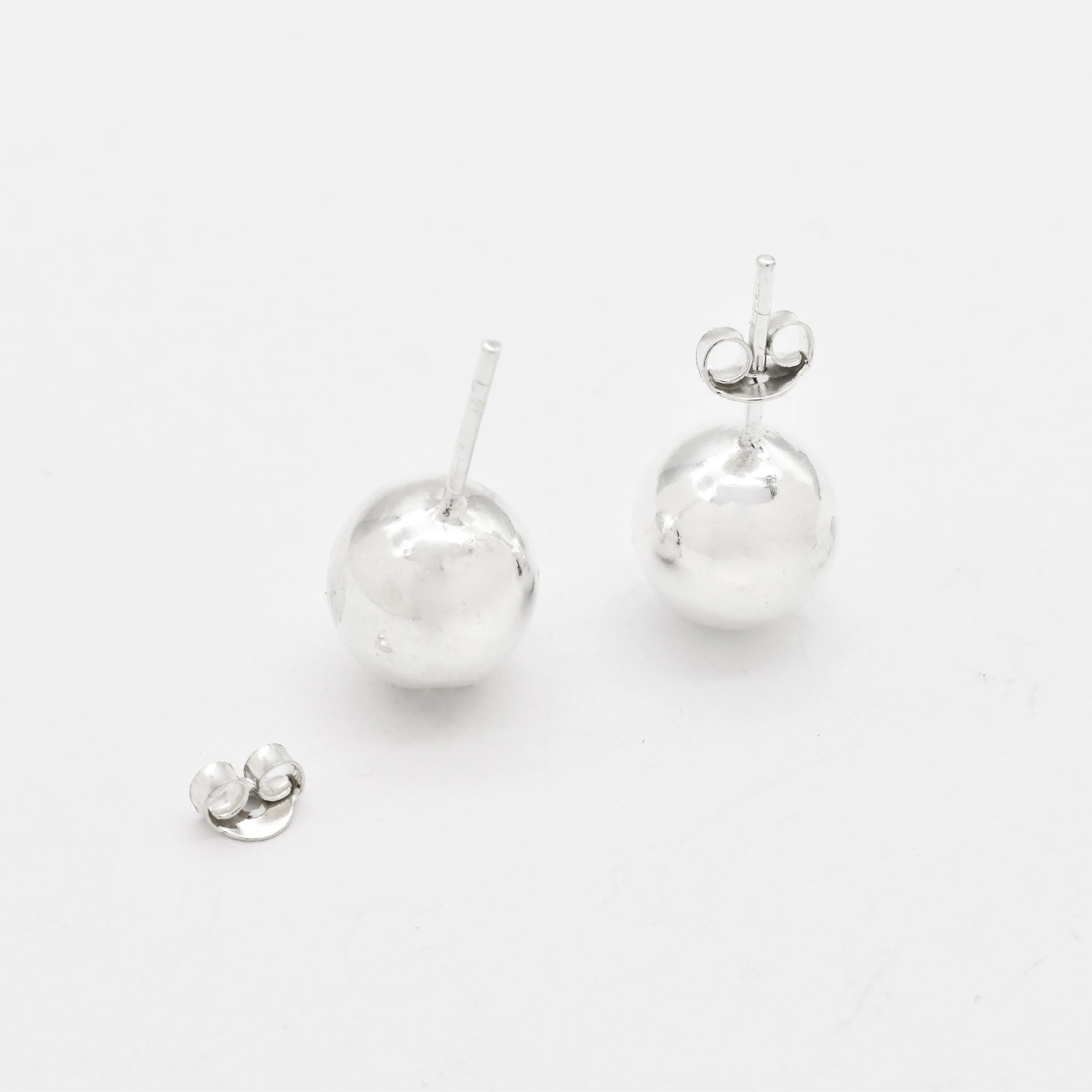 Silver Ball Studs - Polished Sphere Earrings - Round Silver Earrings