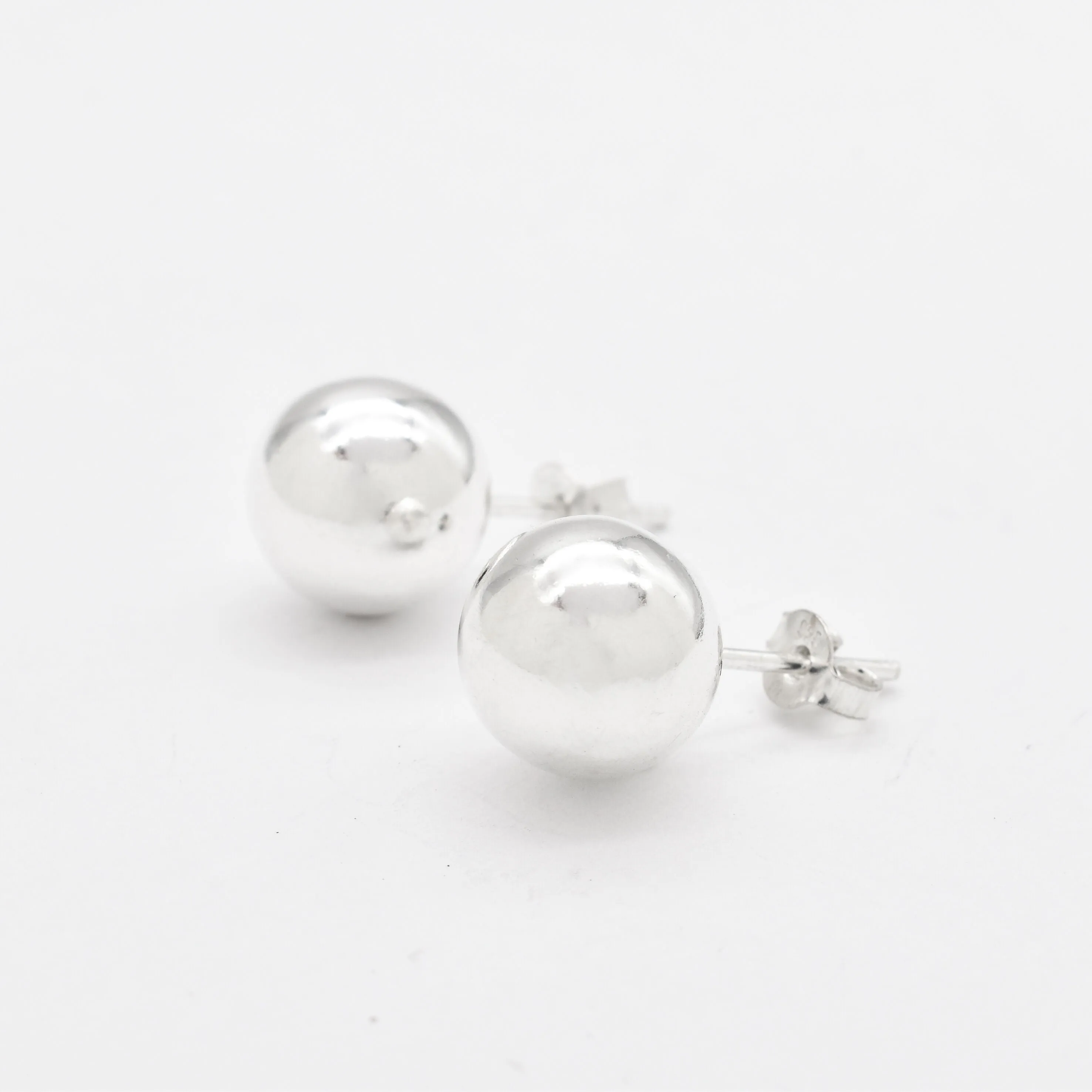 Silver Ball Studs - Polished Sphere Earrings - Round Silver Earrings