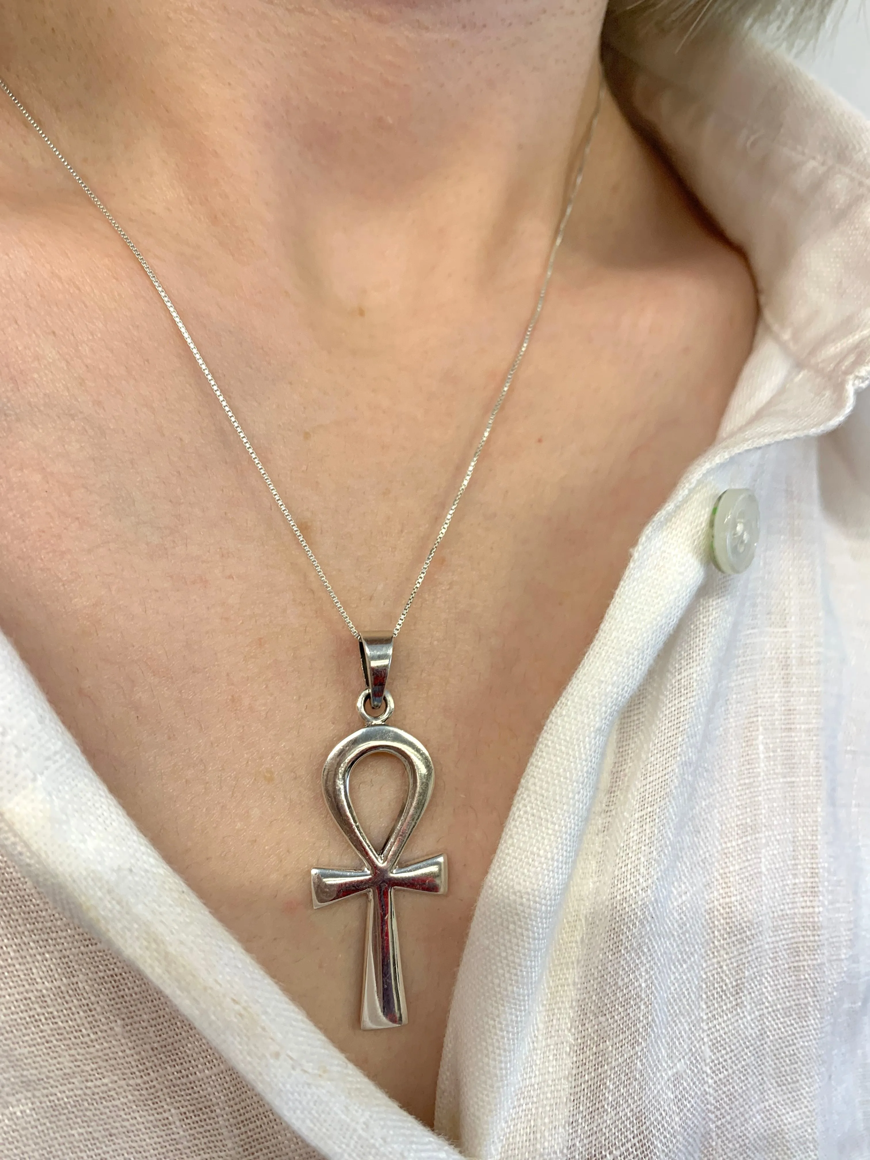 Silver Cross Necklace - Ankh Pendant - Egyptian Necklace