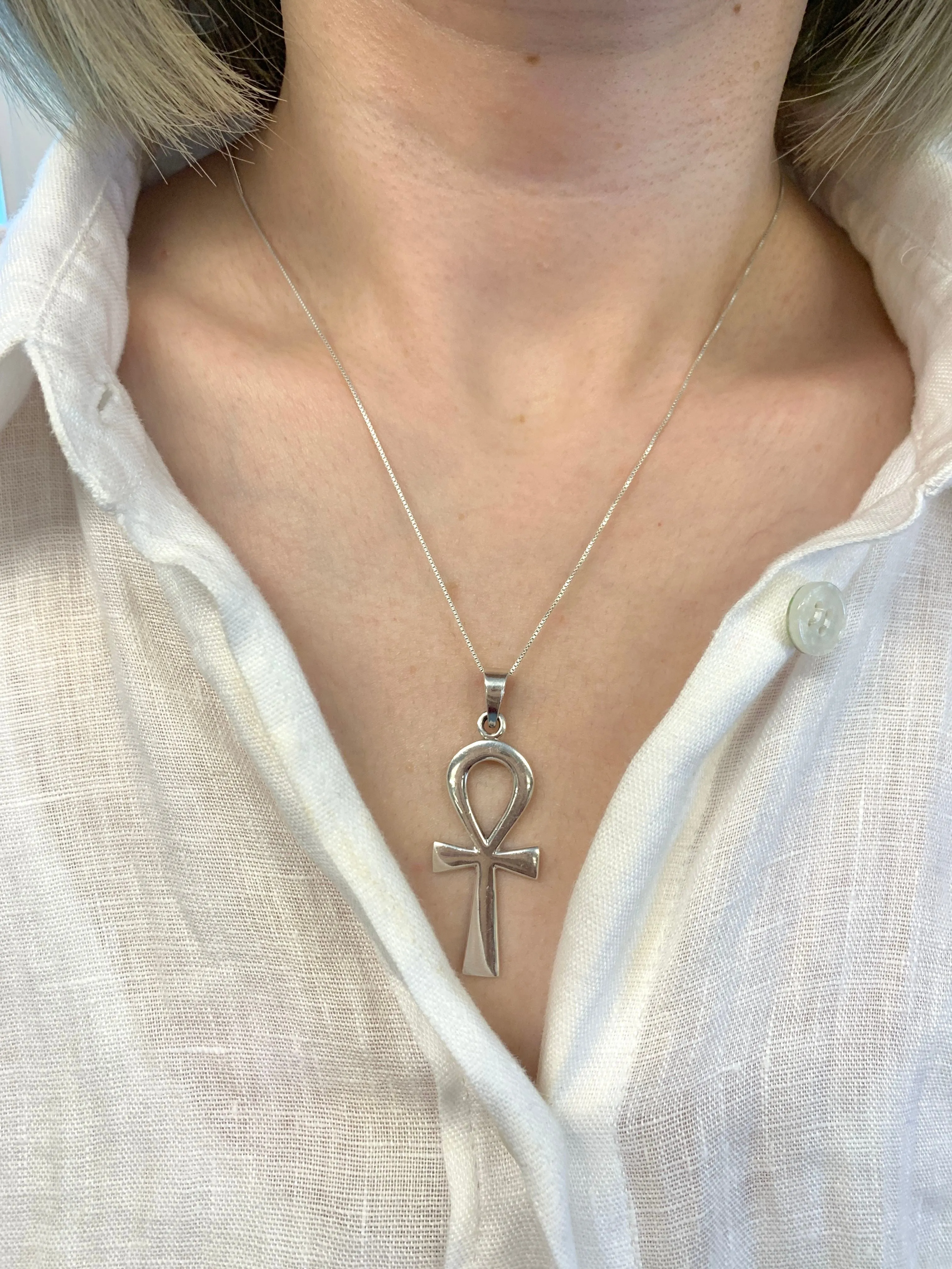 Silver Cross Necklace - Ankh Pendant - Egyptian Necklace