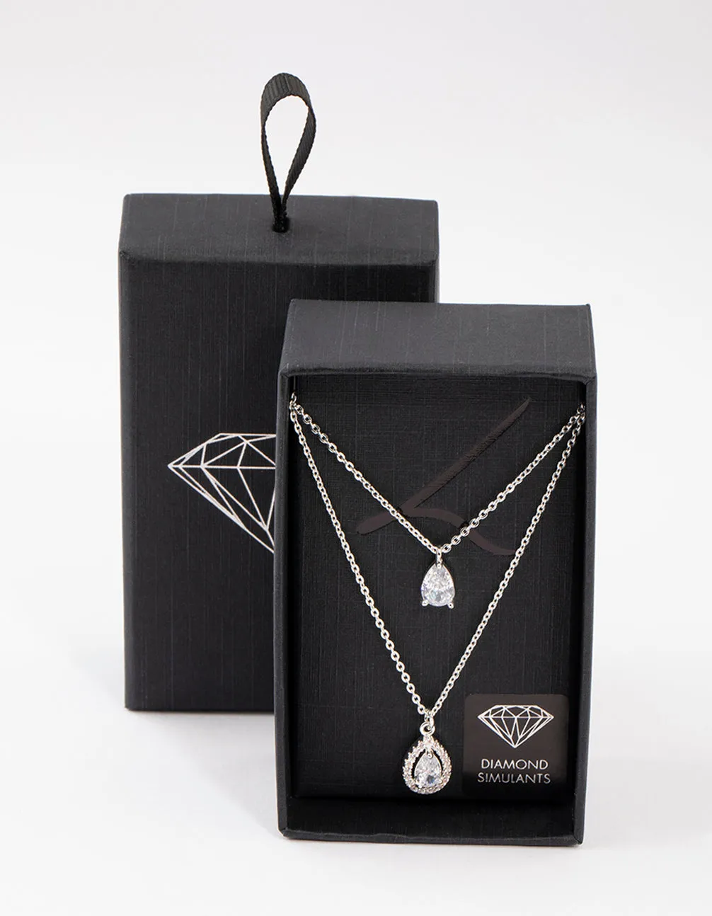 Silver Double Pear Layered Necklace