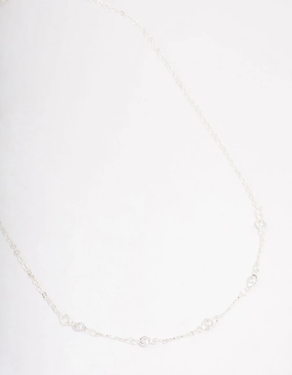 Silver Encased Pearl Station Short Necklace