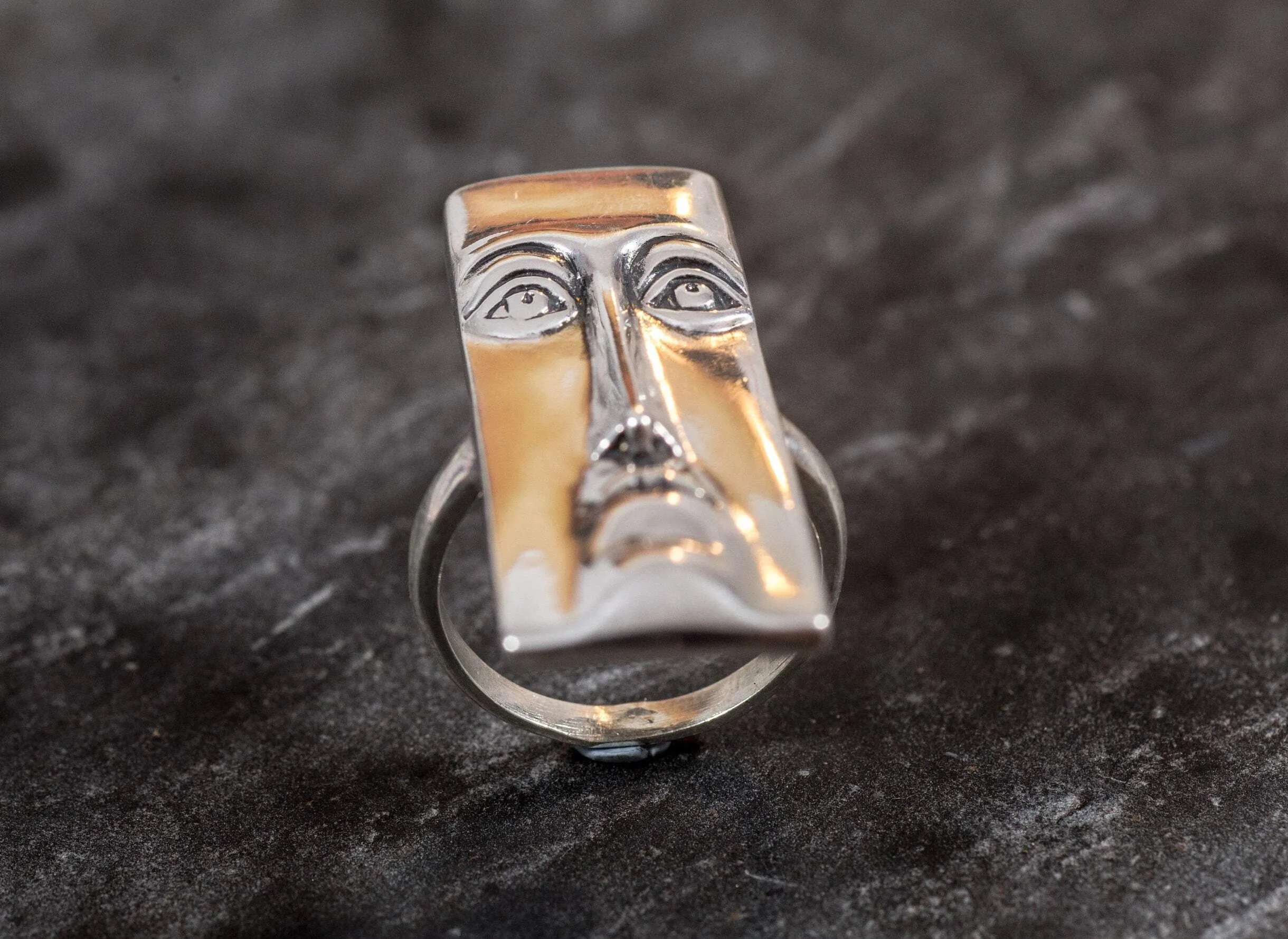 Silver Face Ring - Long Vintage Ring - Rectangle Statement Ring