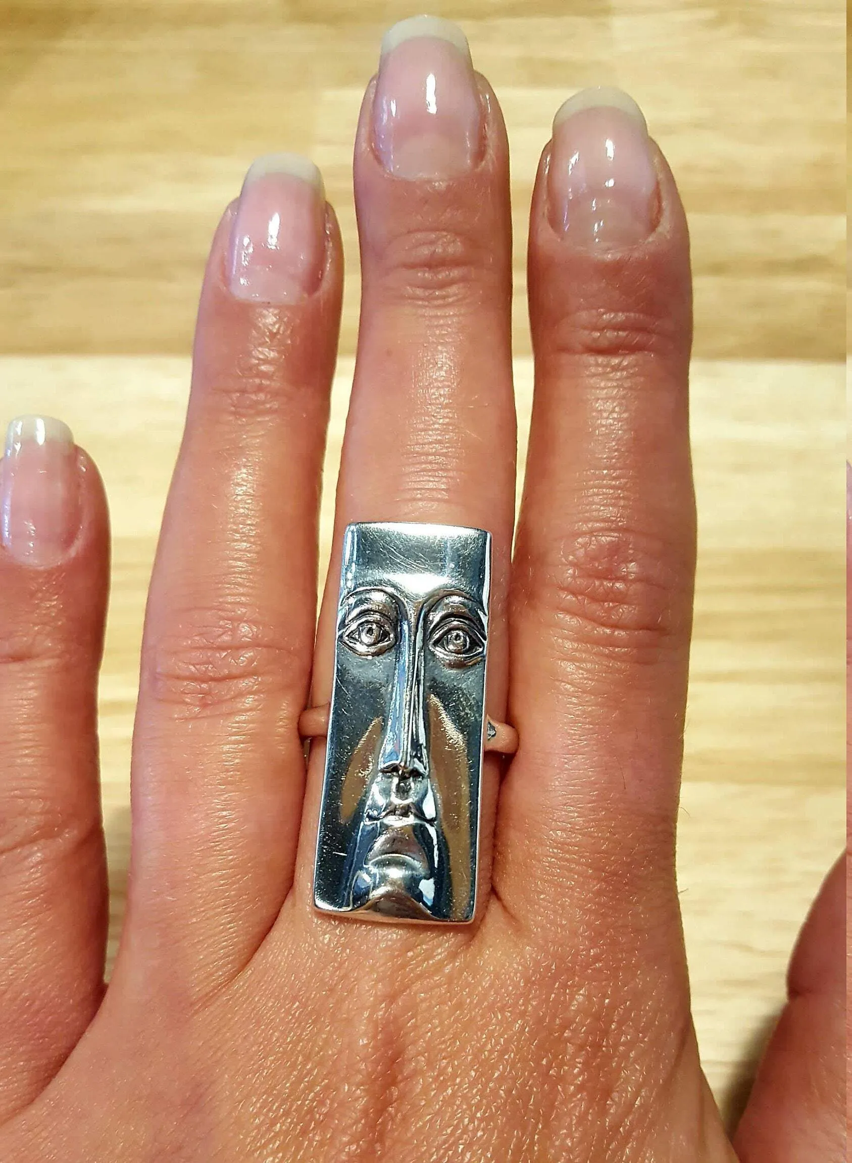 Silver Face Ring - Long Vintage Ring - Rectangle Statement Ring