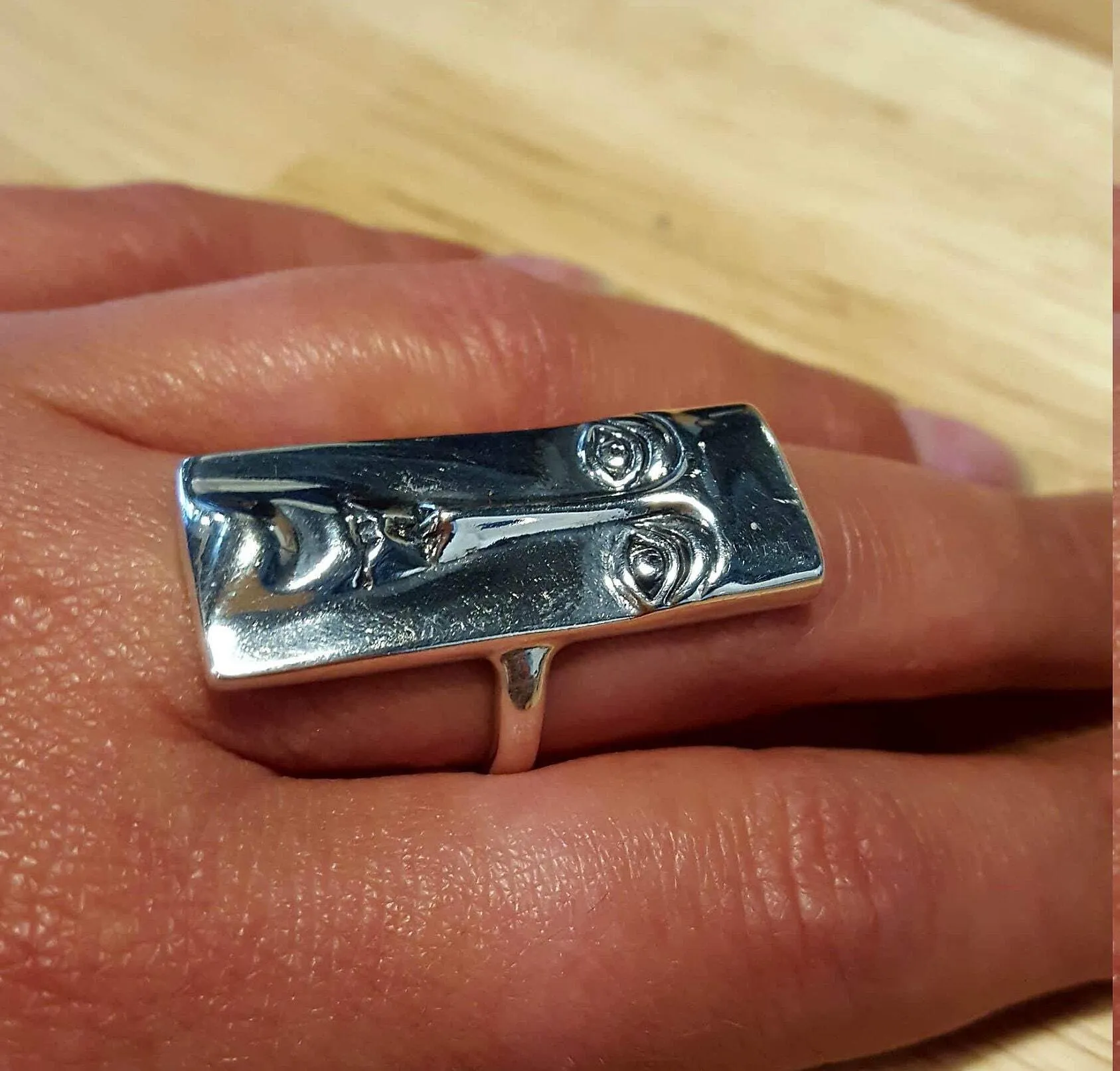 Silver Face Ring - Long Vintage Ring - Rectangle Statement Ring