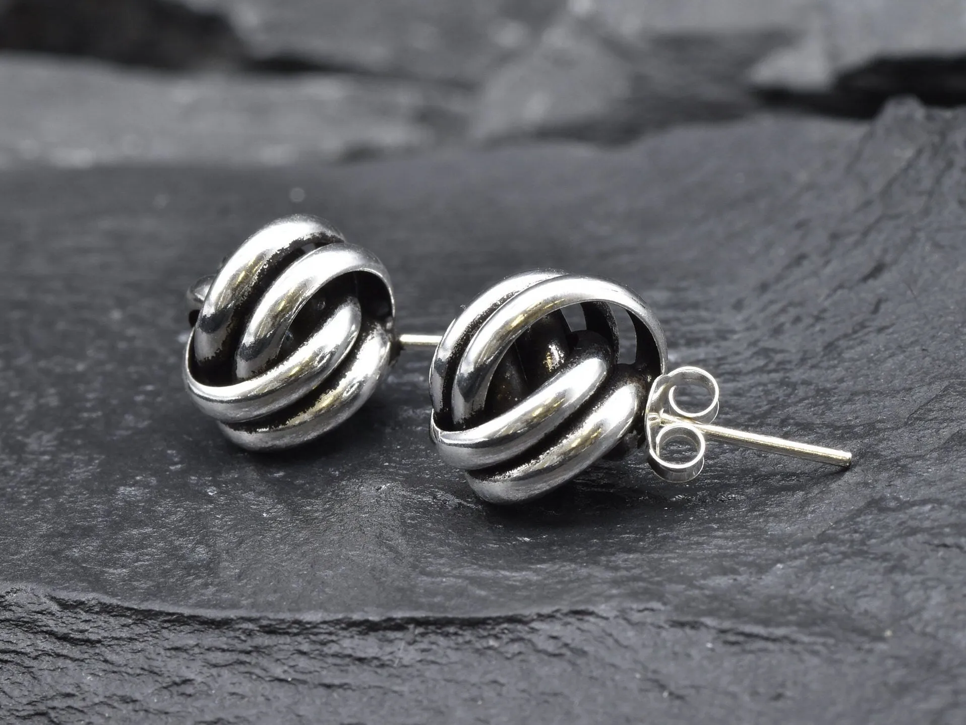 Silver Knot Studs - Vintage Knot Earrings - Sphere Studs