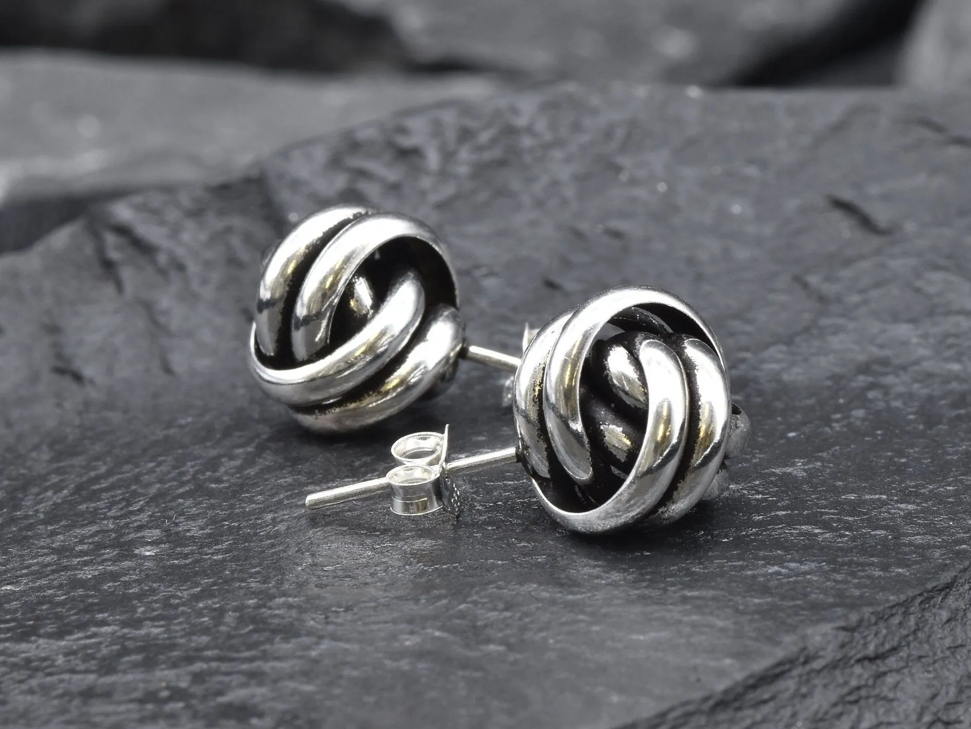 Silver Knot Studs - Vintage Knot Earrings - Sphere Studs