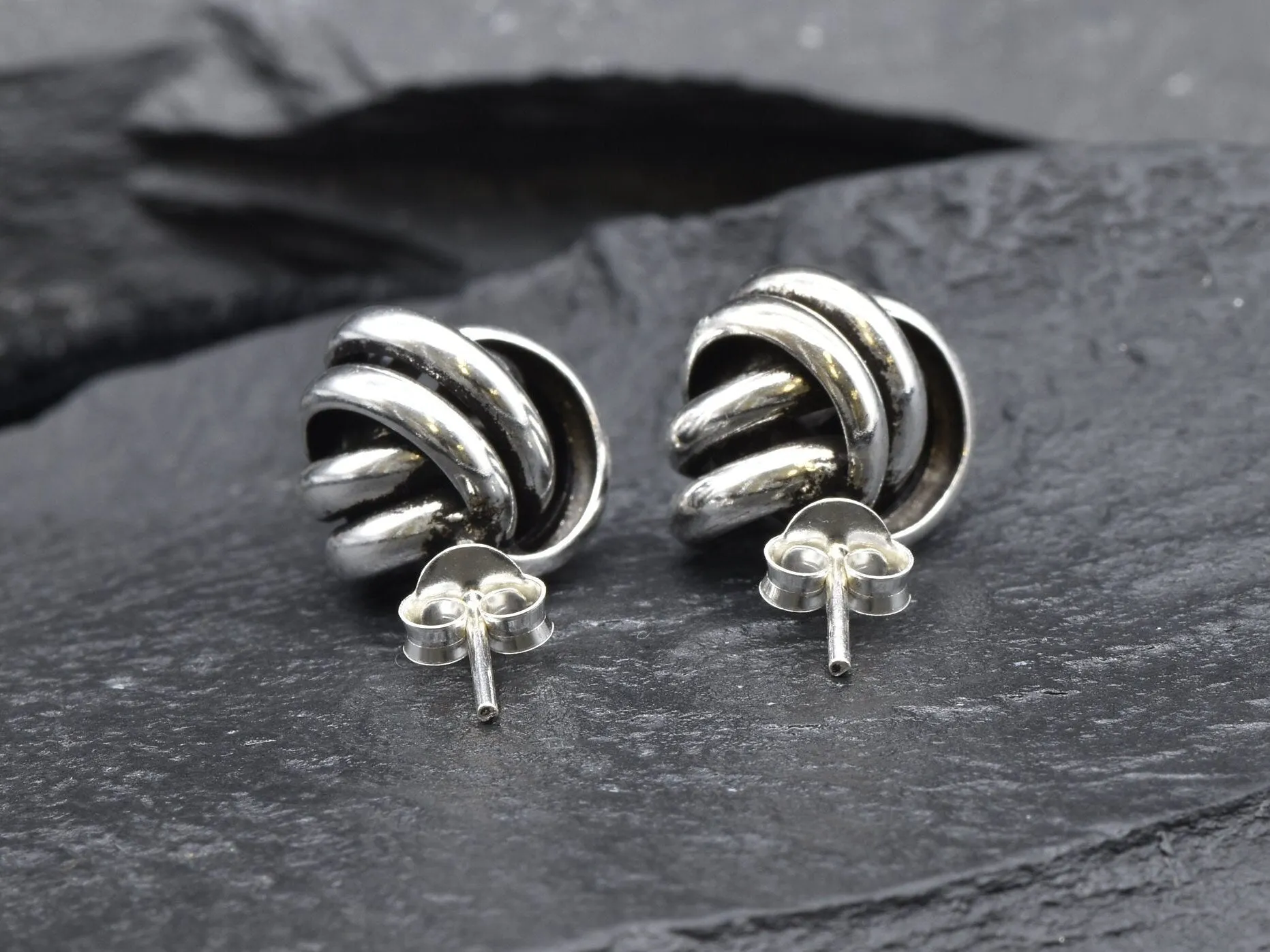 Silver Knot Studs - Vintage Knot Earrings - Sphere Studs