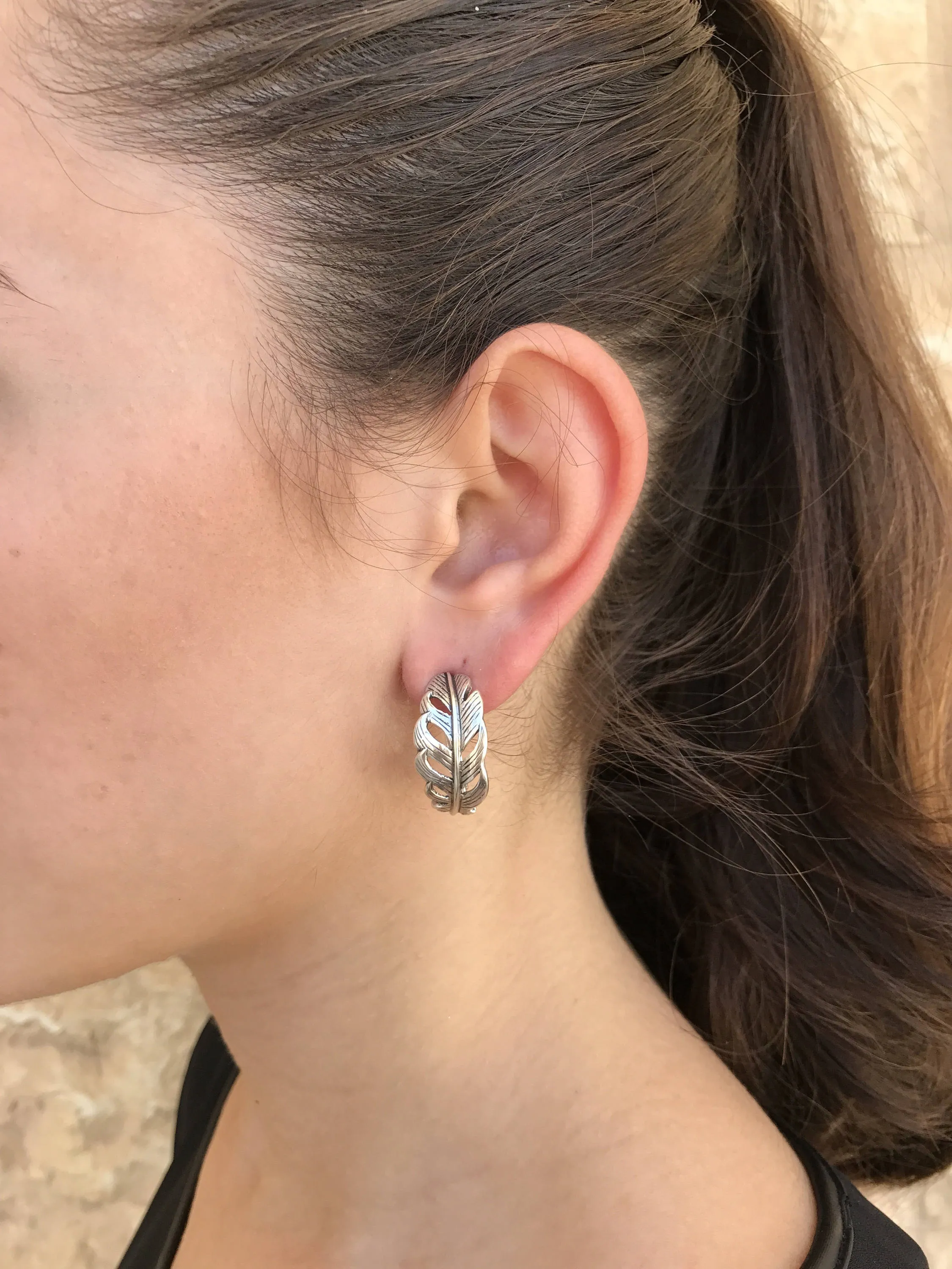 Silver Leaf Earrings - Feathers Earrings - Silver Artistic Studs