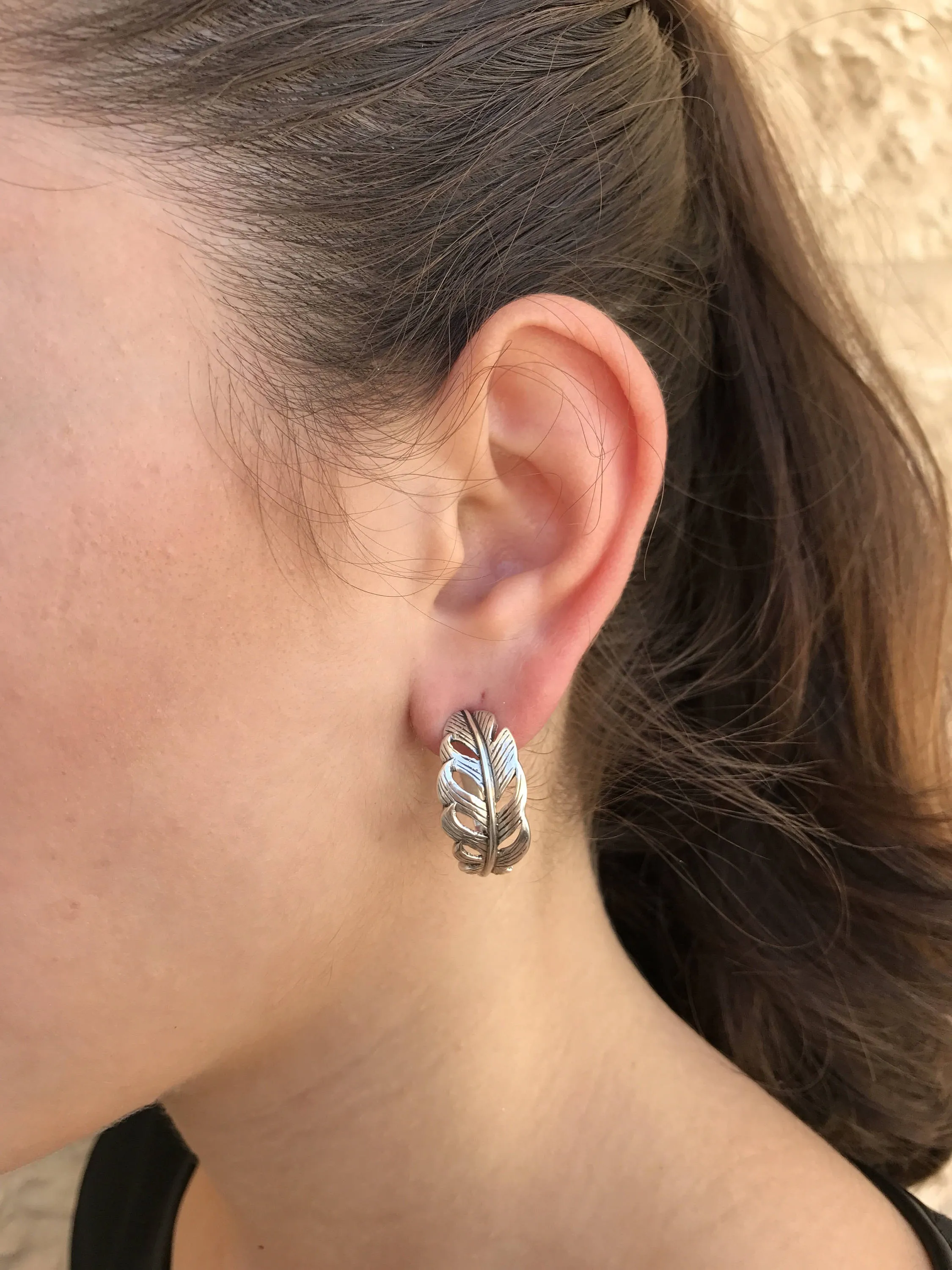 Silver Leaf Earrings - Feathers Earrings - Silver Artistic Studs