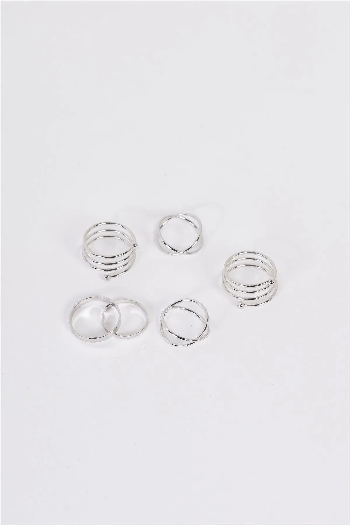 Silver Minimalistic Cross Decor Set of 6 Rings