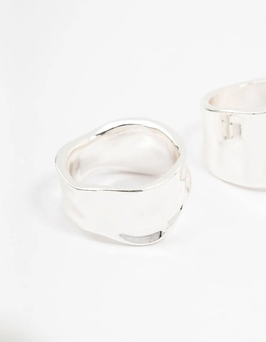 Silver Plated Large Molten Rings 2-Pack