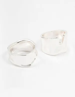 Silver Plated Large Molten Rings 2-Pack