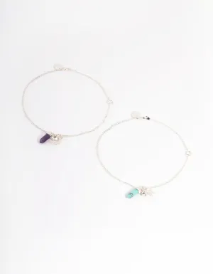 Silver Semi-Precious Shard Bracelet & Anklet Set