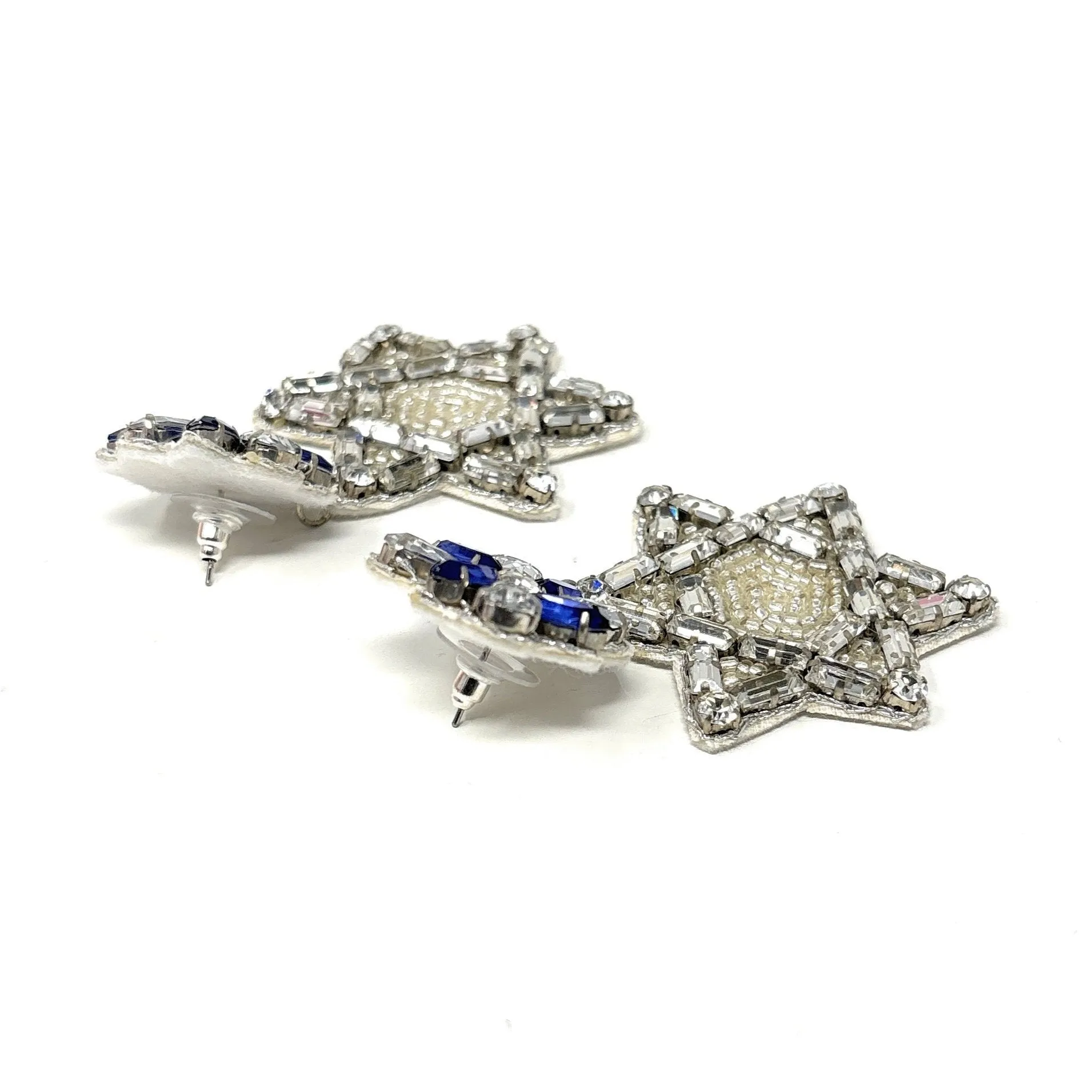 Silver Star of David Beaded Earrings