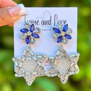 Silver Star of David Beaded Earrings