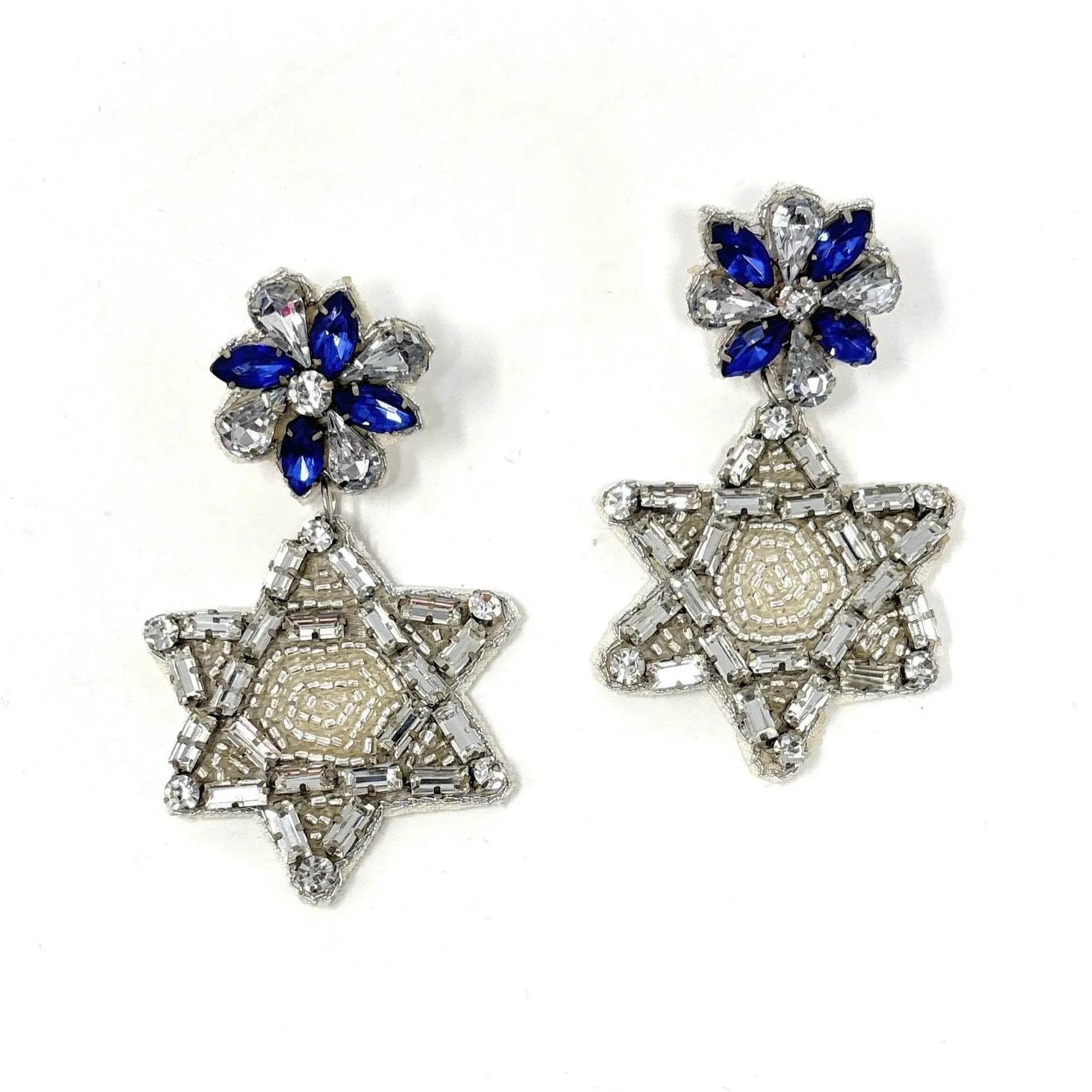 Silver Star of David Beaded Earrings