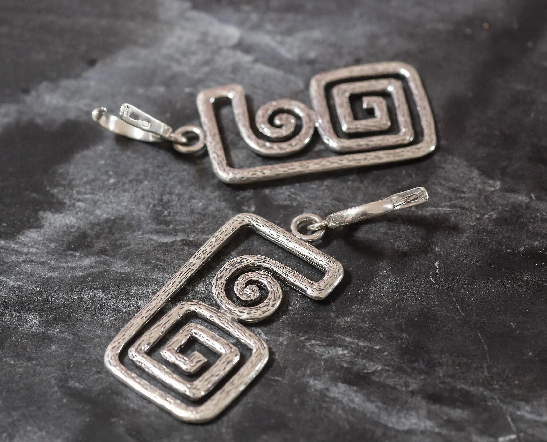 Silver Statement Earrings - Large Dangling Earrings - Silver Maze Earrings