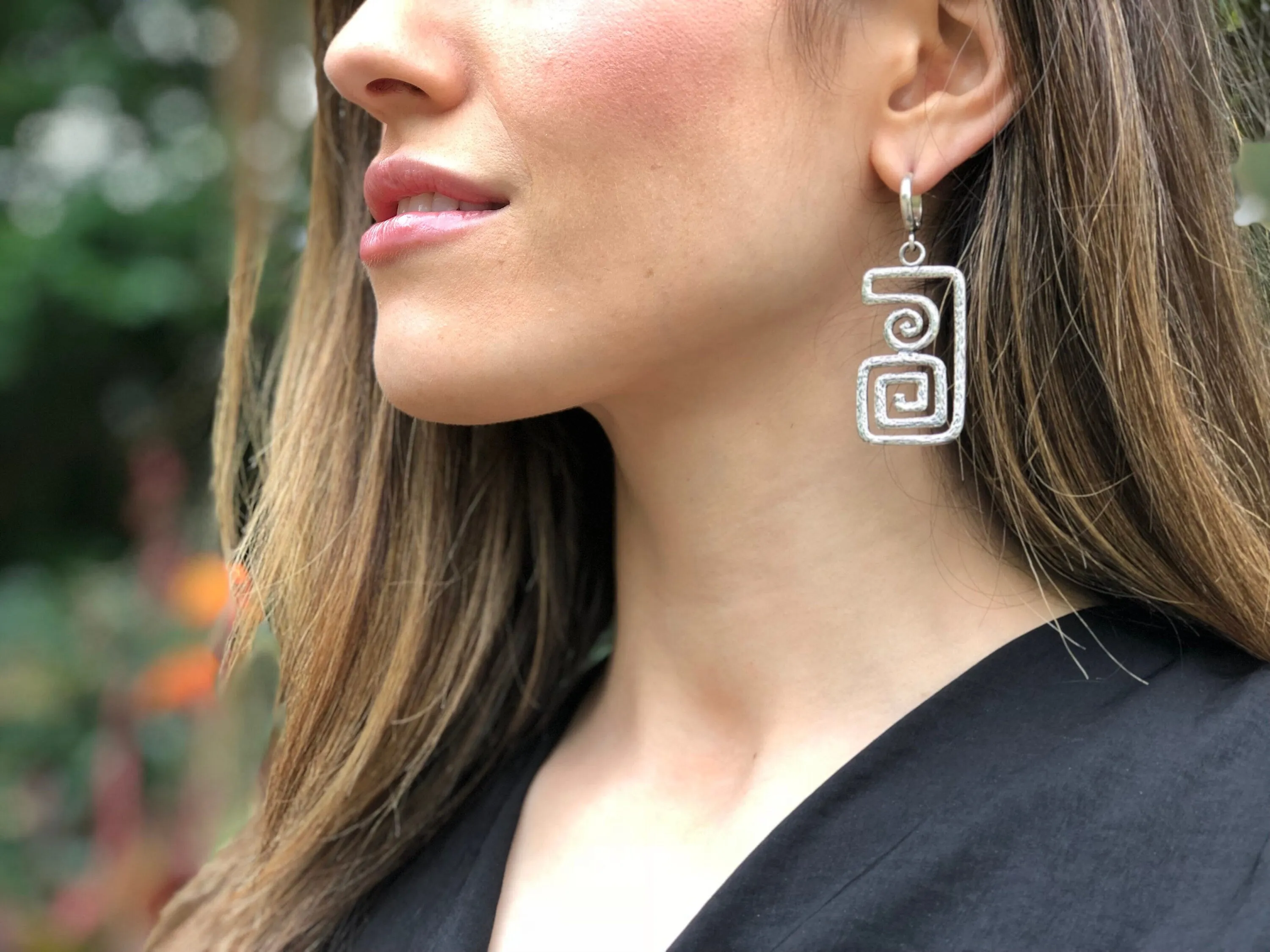 Silver Statement Earrings - Large Dangling Earrings - Silver Maze Earrings