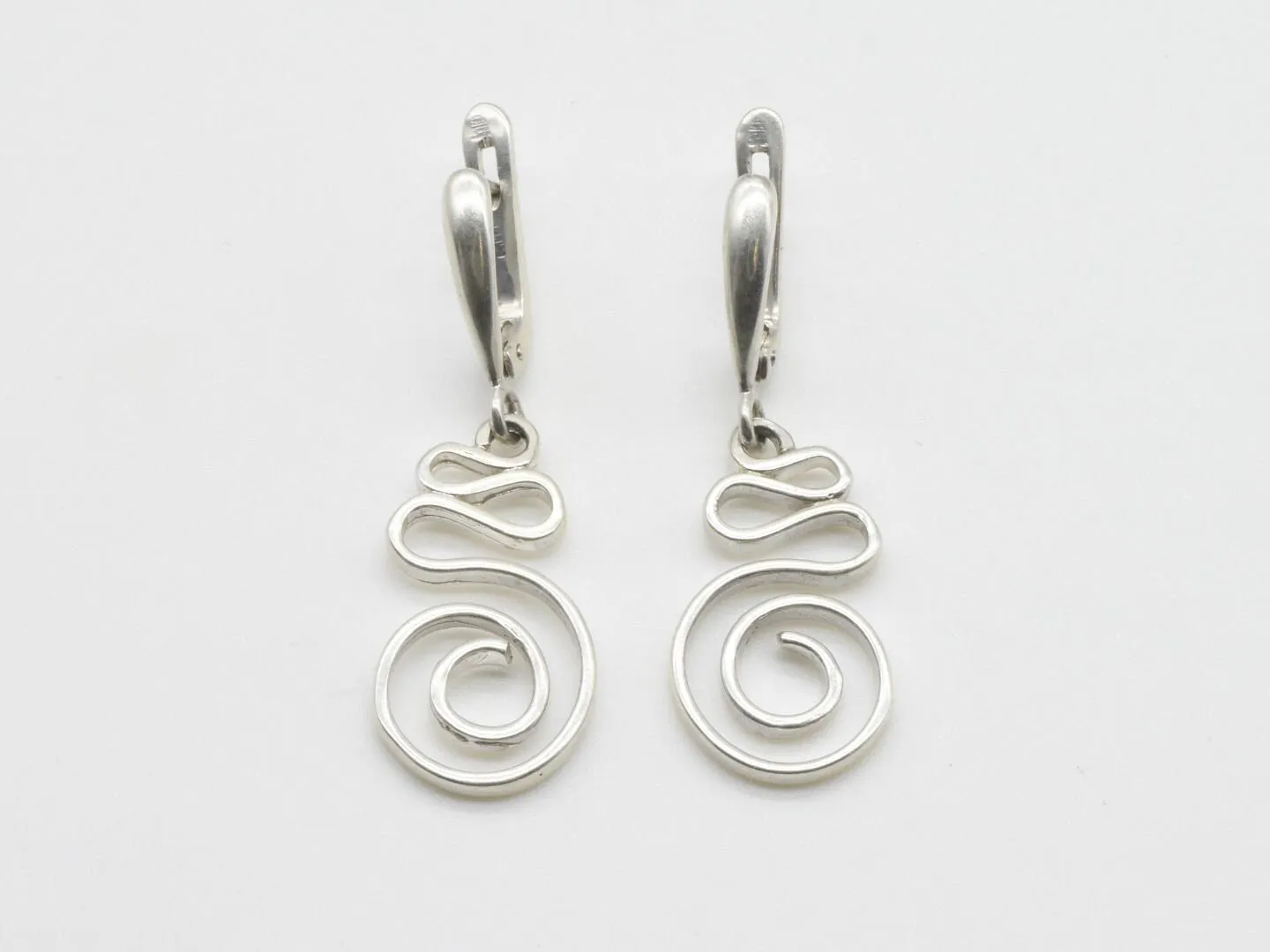 Silver Swirl Earrings - Long Dangling Earrings - Silver Spiral Earrings