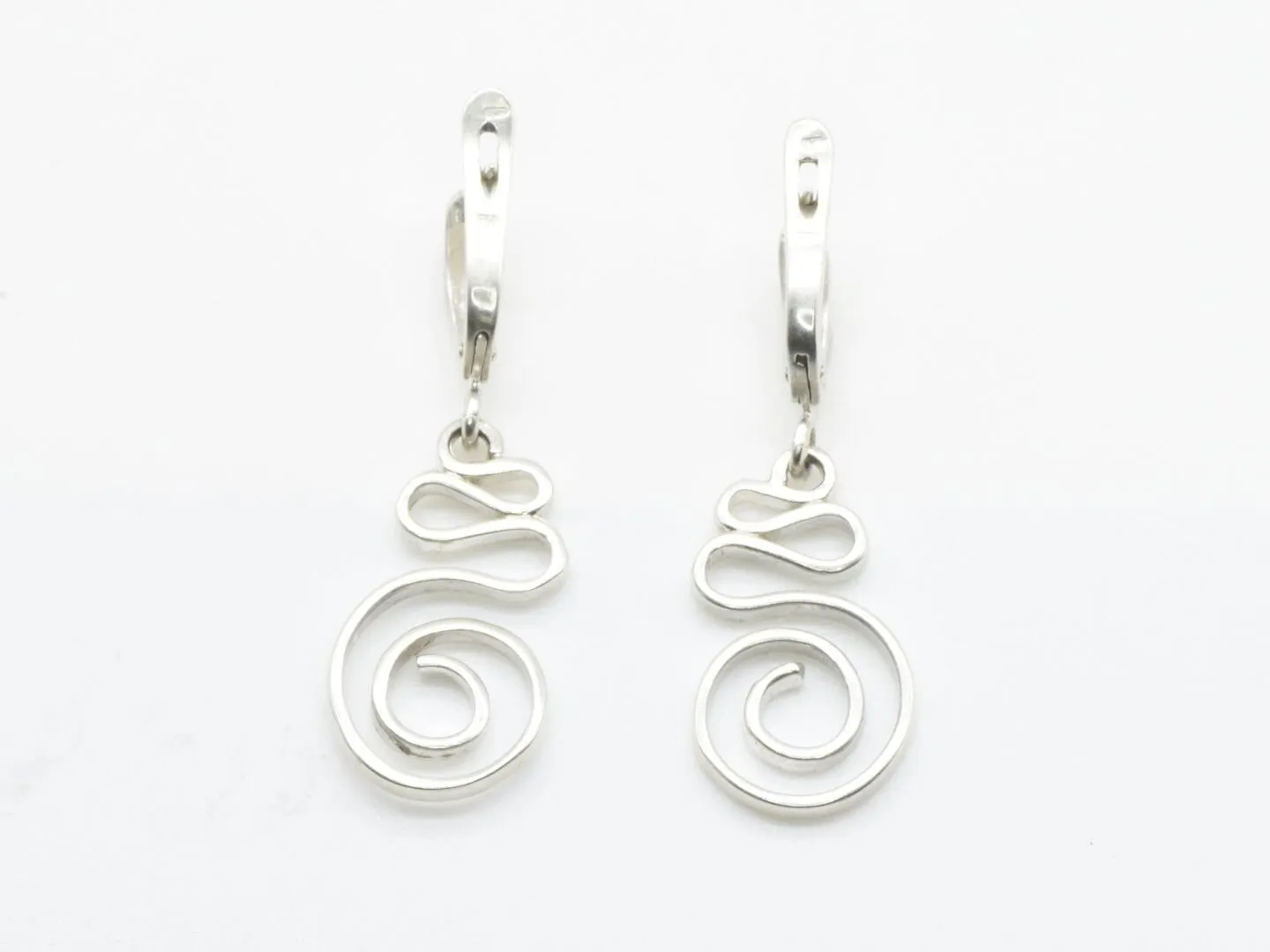 Silver Swirl Earrings - Long Dangling Earrings - Silver Spiral Earrings