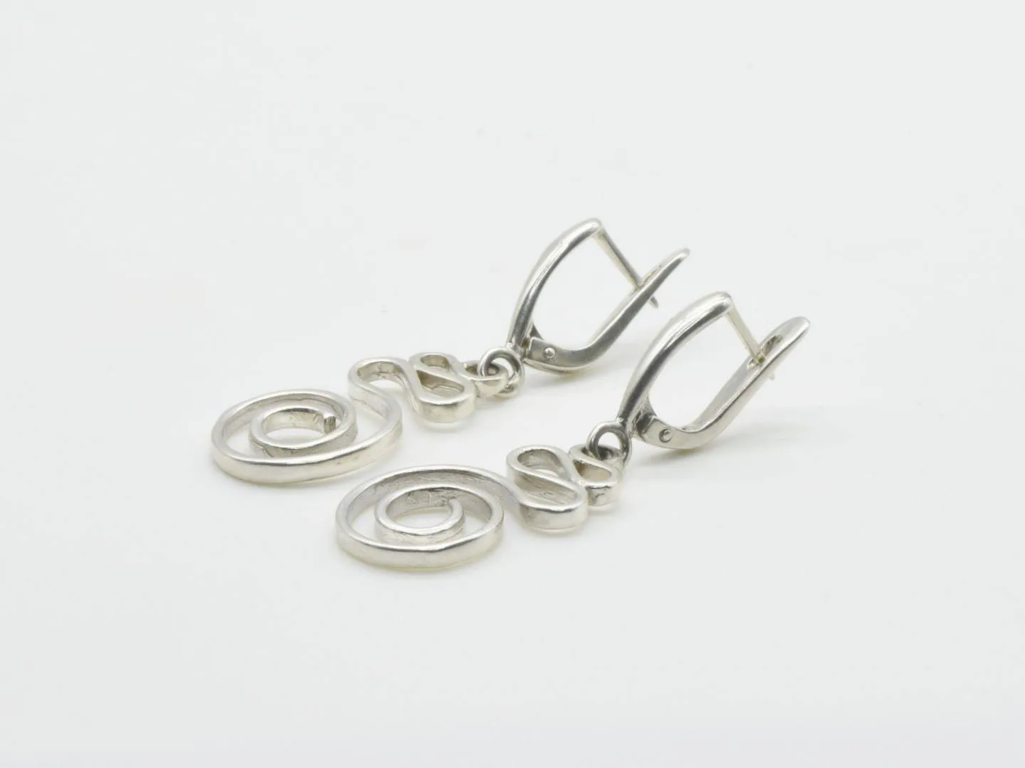 Silver Swirl Earrings - Long Dangling Earrings - Silver Spiral Earrings