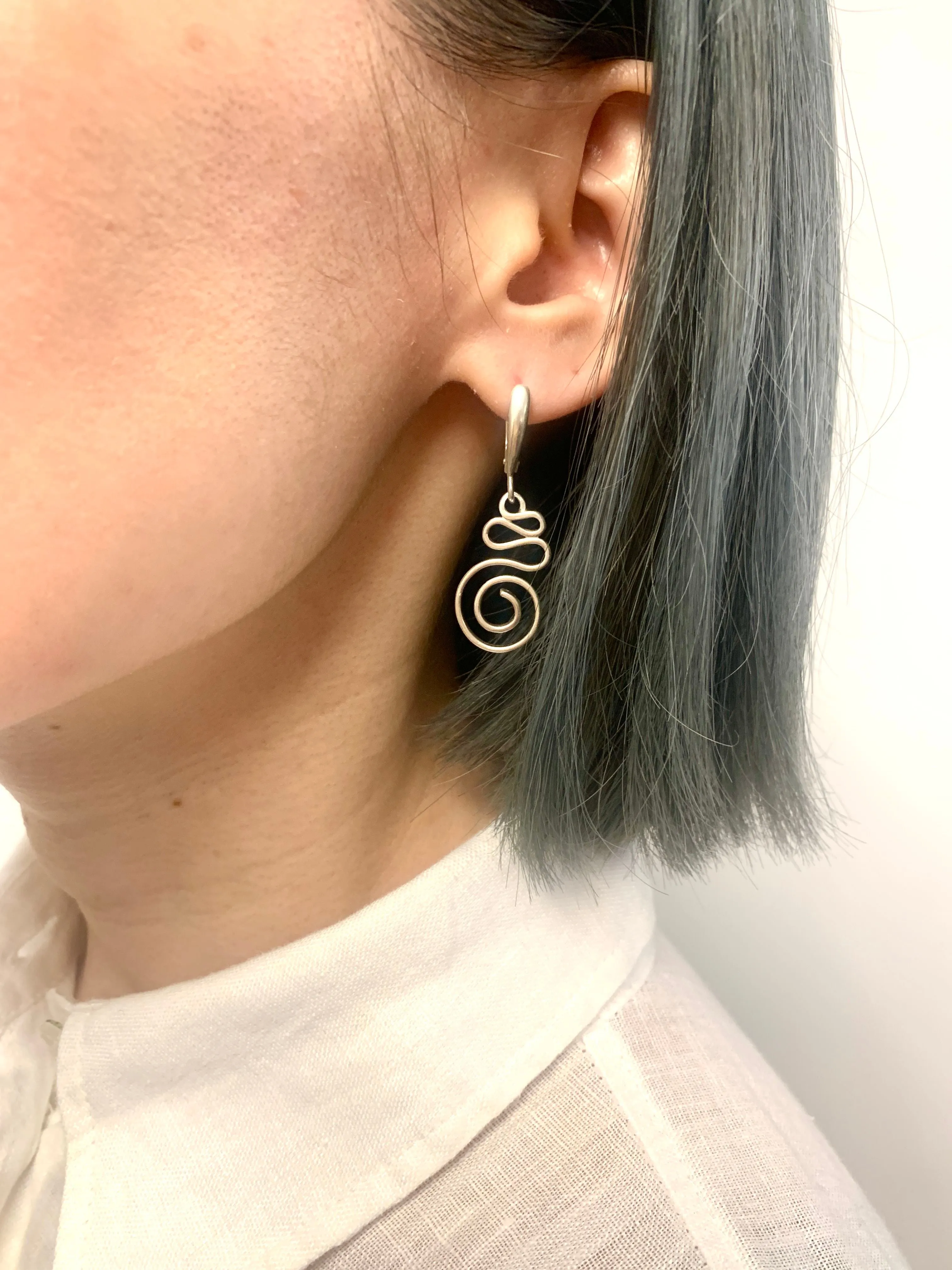 Silver Swirl Earrings - Long Dangling Earrings - Silver Spiral Earrings