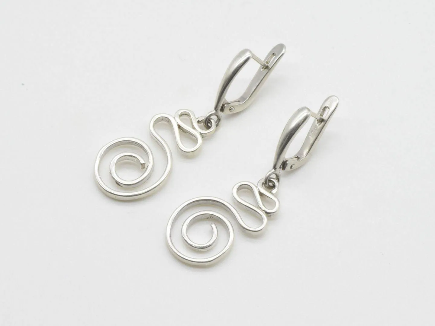 Silver Swirl Earrings - Long Dangling Earrings - Silver Spiral Earrings