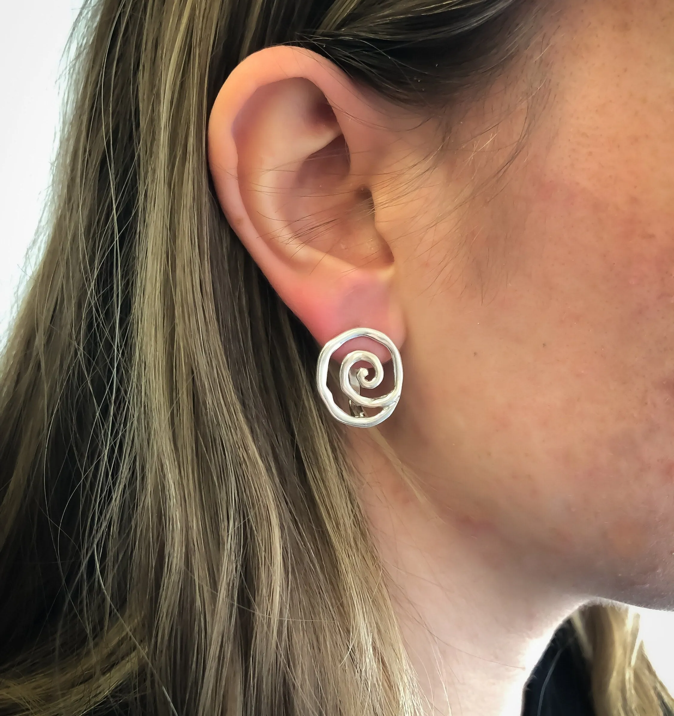 Silver Swirl Studs - Infinity Earrings - Silver Spiral Earrings