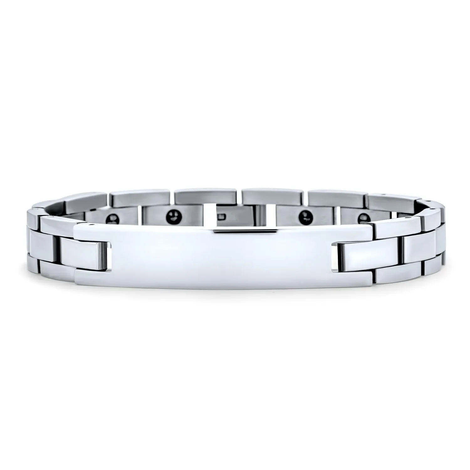 Silver Tone Stainless Steel ID Bracelet for Men with Name Tag Curb Style 8.5 Inch