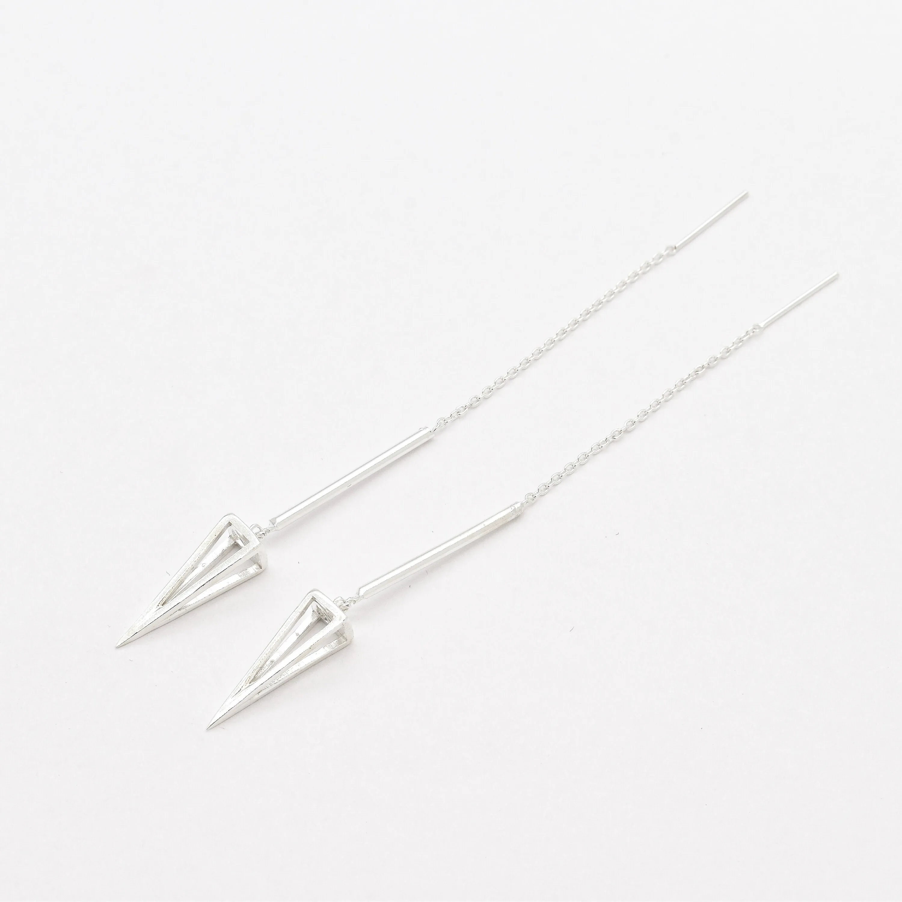 Spike Threader Earrings - Long Spear Earrings - Silver Pyramid Earrings