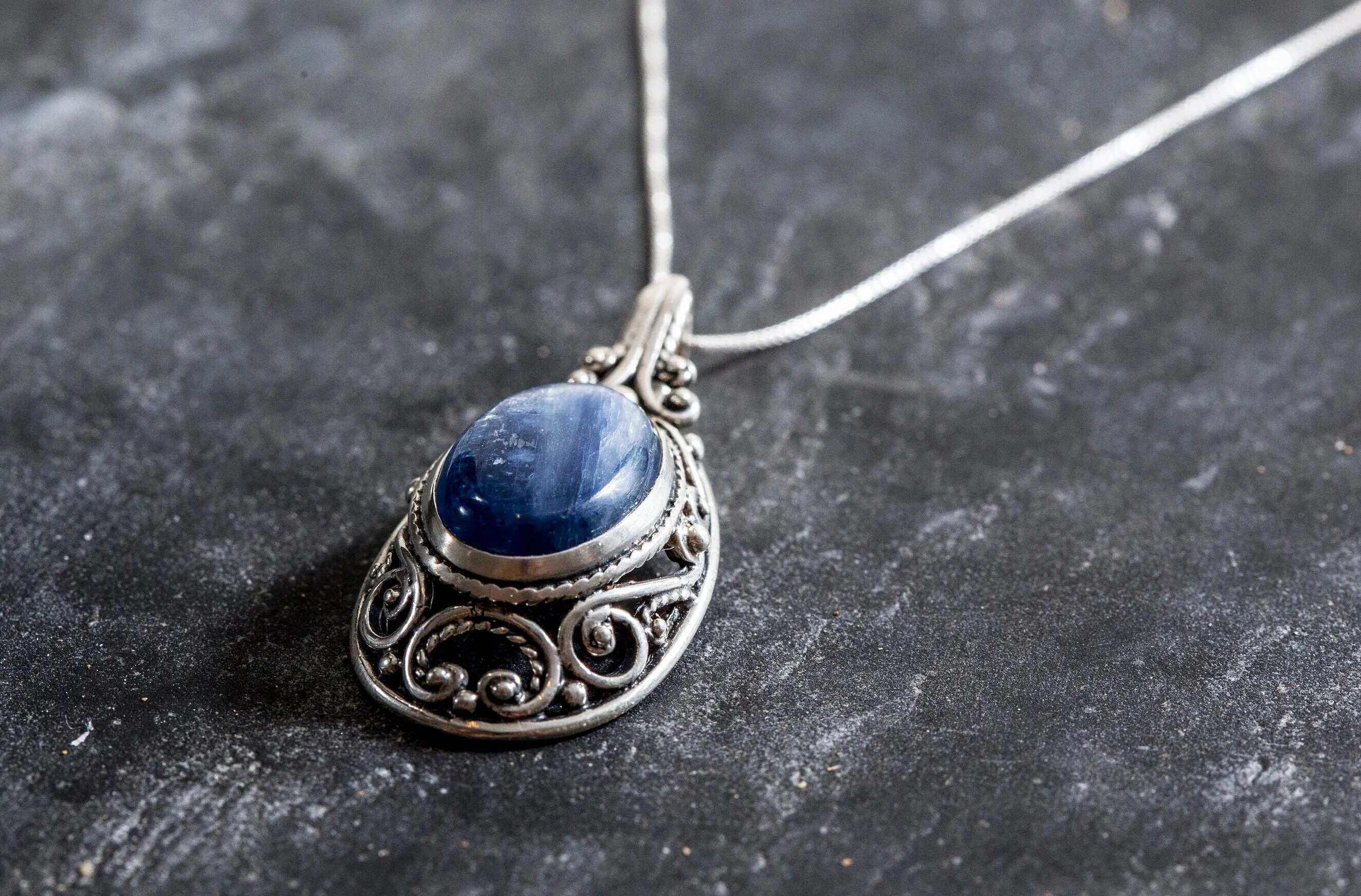 Statement Kyanite Necklace - Natural Kyanite Pendant - Kyanite Vintage Necklace