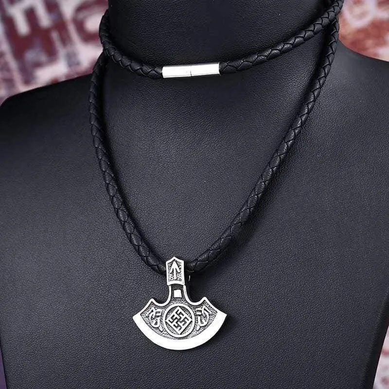 steel soldier nordic viking necklace axe norse viking pendant stainless steel men rune jewelry