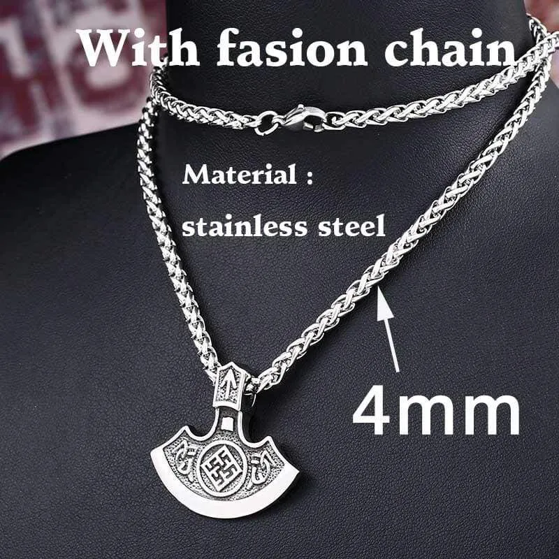 steel soldier nordic viking necklace axe norse viking pendant stainless steel men rune jewelry